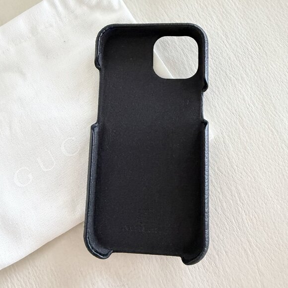 NEW GUCCI Piuma Calfskin Jumbo GG Embossed iPhone 15 Phone Case Black main image 6